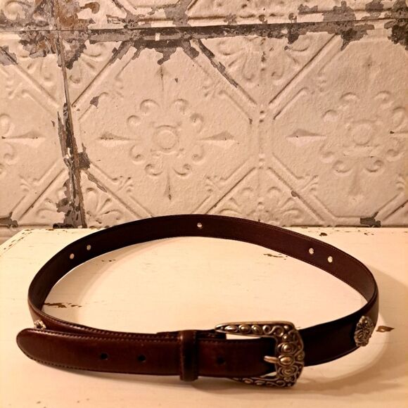 Fossil Leather Belt Vintage 70\'s Boho Style with Silver Hardware main image 13